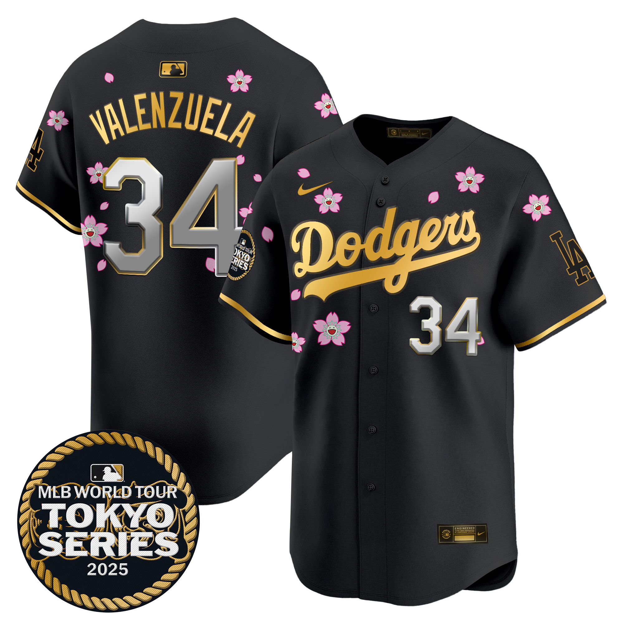 Men Los Angeles Dodgers #34 Valenzuela black Tokyo Series  Limited Stitched 2025 Jersey->los angeles dodgers->MLB Jersey